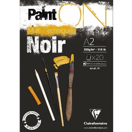 Blok mix media Clairefontaine Paint On Noir - A2, 250 g, 20 ark.