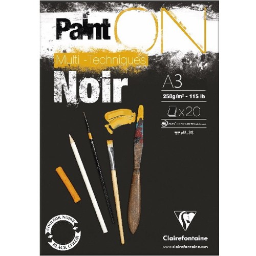Blok mix media Clairefontaine Paint On Noir - A3, 250 g, 20 ark.