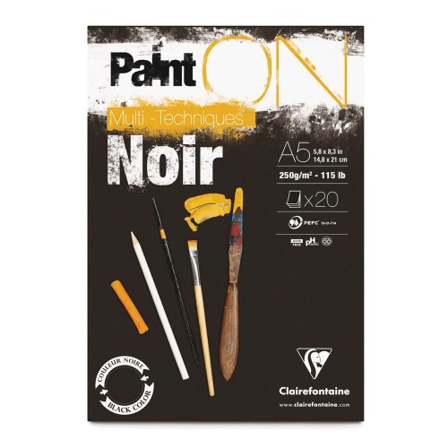 Blok mix media Clairefontaine Paint On Noir - A5, 250 g, 20 ark.