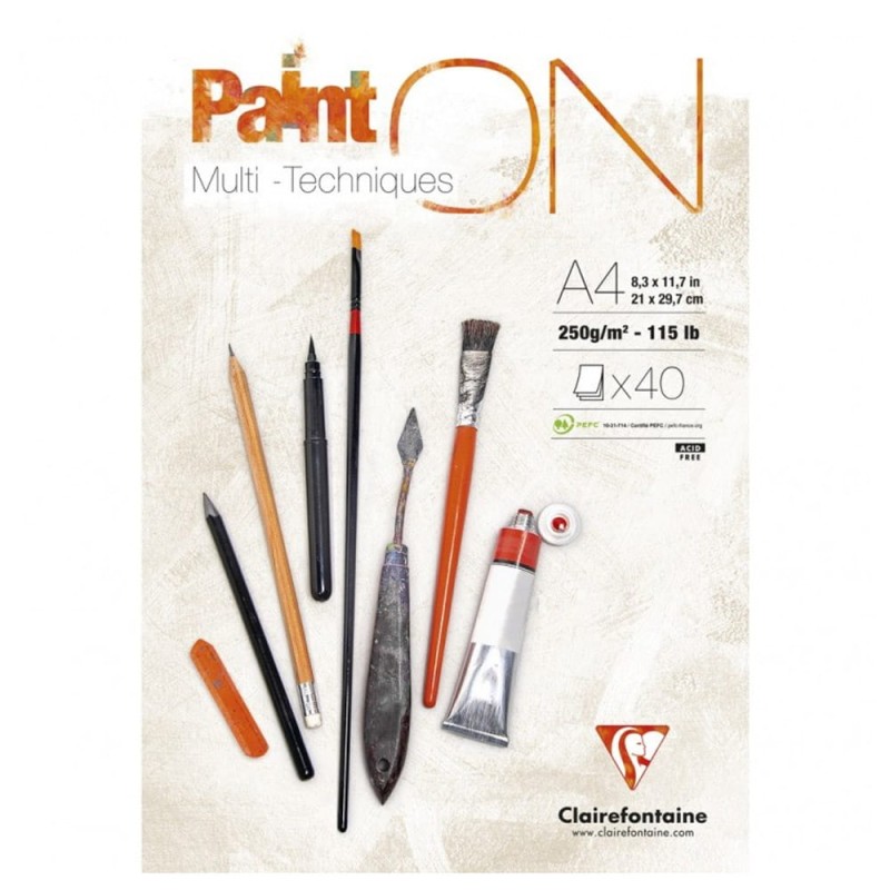 Blok mix media Clairefontaine Paint On Blanc - A4, 250 g, 40 ark.