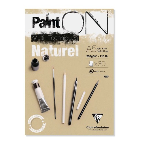 Blok mix media Clairefontaine Paint On Naturel - A5, 250 g, 30 ark.