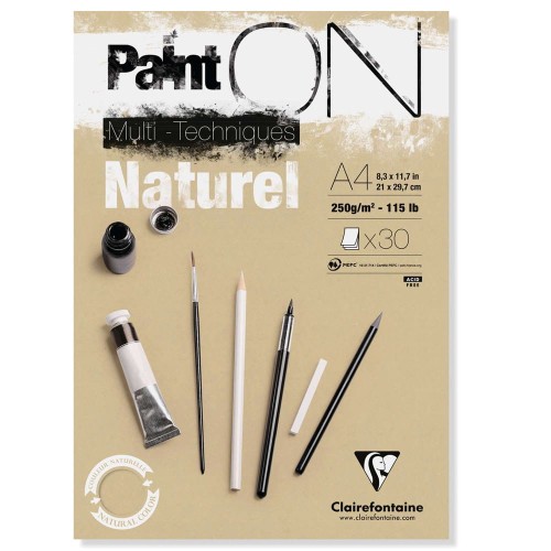 Blok mix media Clairefontaine Paint On Naturel - A4, 250 g, 30 ark.