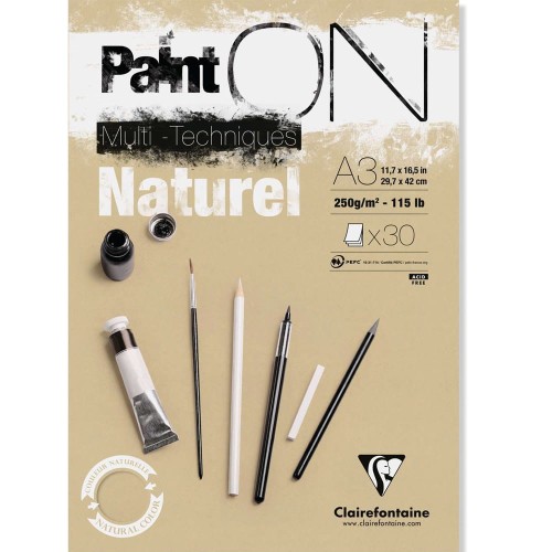 Blok mix media Clairefontaine Paint On Naturel - A3, 250 g, 30 ark.