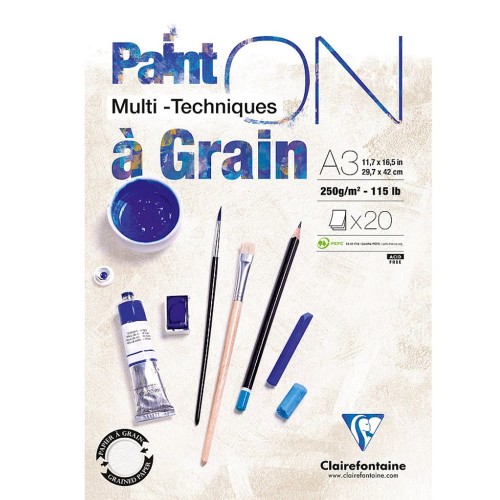 Blok mix media Clairefontaine Paint On À Grain - A3, 250 g, 20 ark.