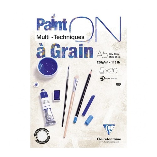 Blok mix media Clairefontaine Paint On À Grain - A5, 250 g, 20 ark.