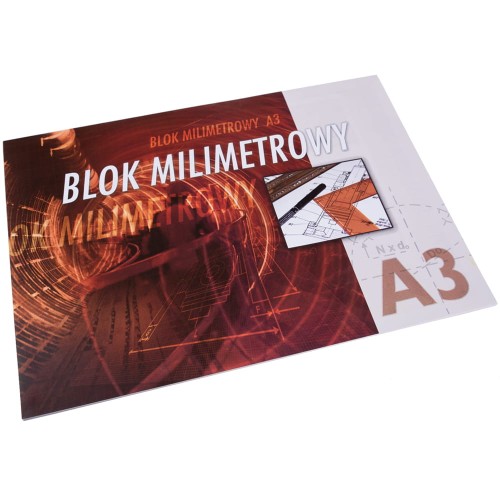 Blok milimetrowy biały z pomarańczową podziałką - A3, 20 ark.