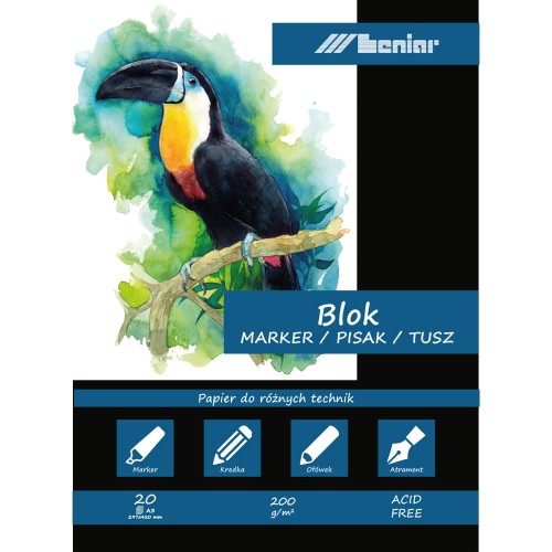Blok do markerów Leniar Tukan - A3, 200 g, 20 ark.
