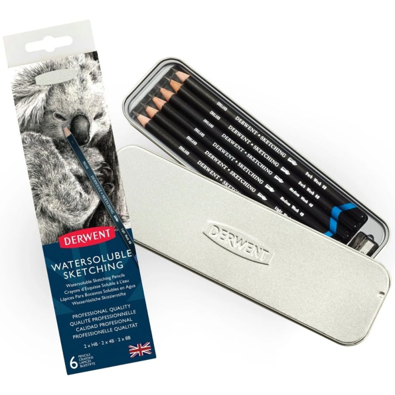 Zestaw ołówków Watersoluble Sketching Derwent - 6 szt., (HB, 4B, 8B)