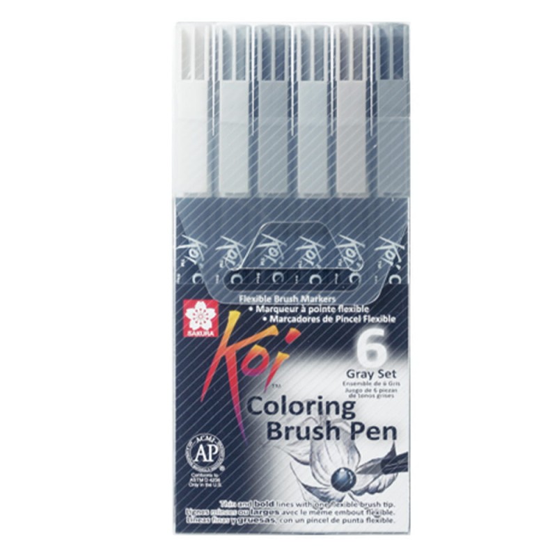 Zestaw pisaków Koi Coloring Brush Pens Sakura SZAROŚCI 6 szt