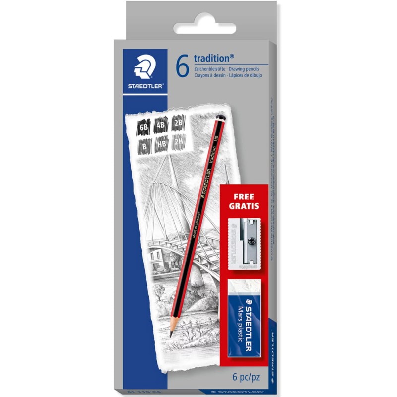 Zestaw ołówków Tradition Staedtler 6 szt. + gumka i temperówka