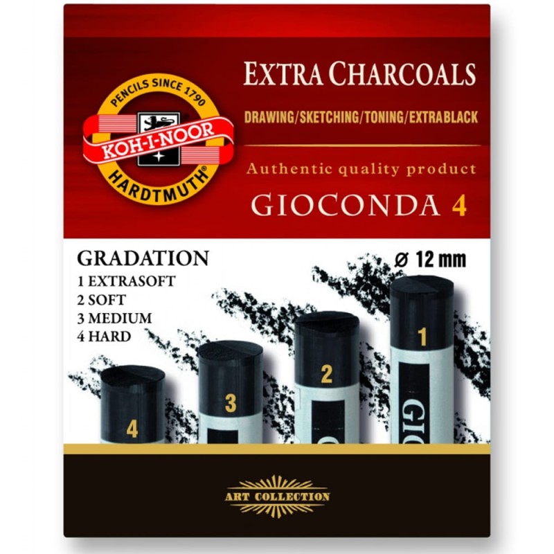 Zestaw węgli prasowanych Koh-I-Noor Gioconda - 4 szt., mix gradacji