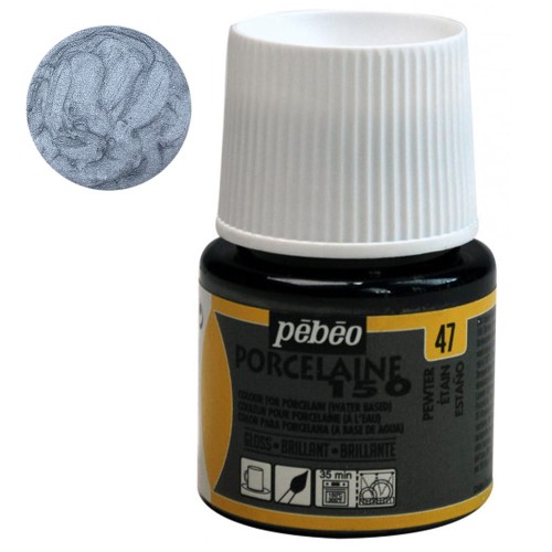 Farba do porcelany Pebeo Porcelaine 150°C 45 ml - 47 Pewter (Błyszcząca)