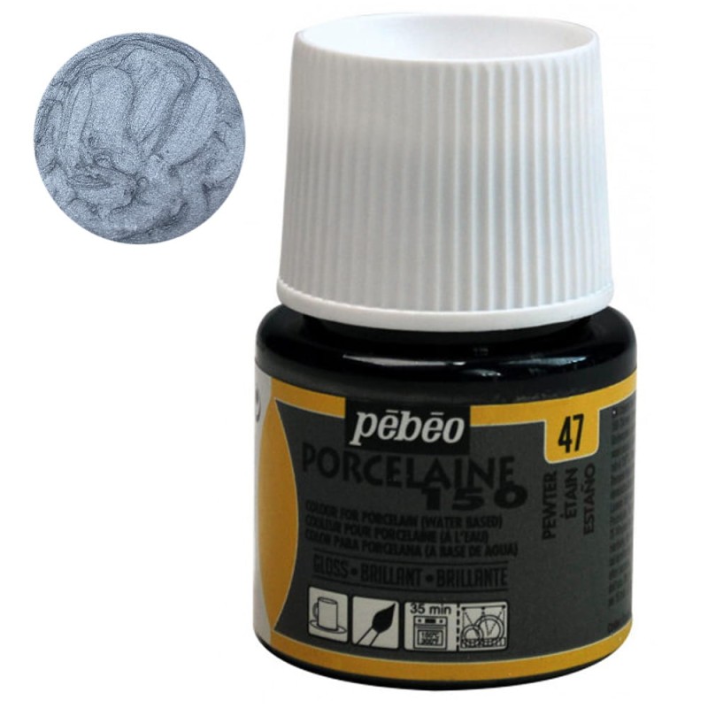 Farba do porcelany Pebeo Porcelaine 150°C 45 ml - 47 Pewter (Błyszcząca)