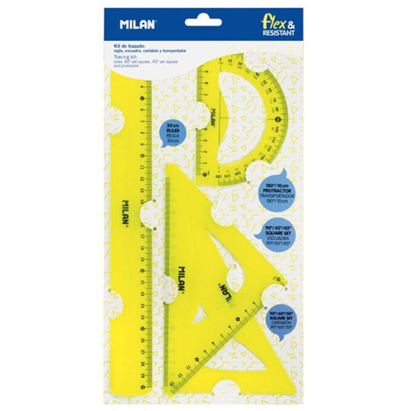 Zestaw kreślarski Flex&amp;Resisant Milan żółty neon 4szt