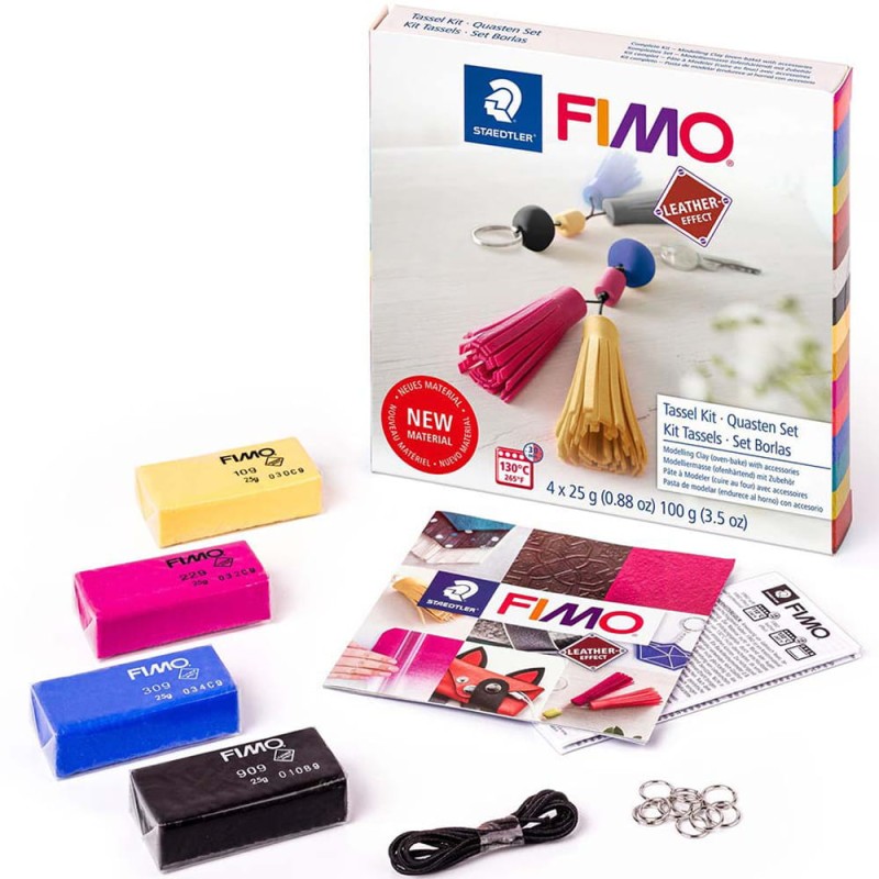 Zestaw Fimo Leather Effect Breloczek - 4 x 25 g + akcesoria