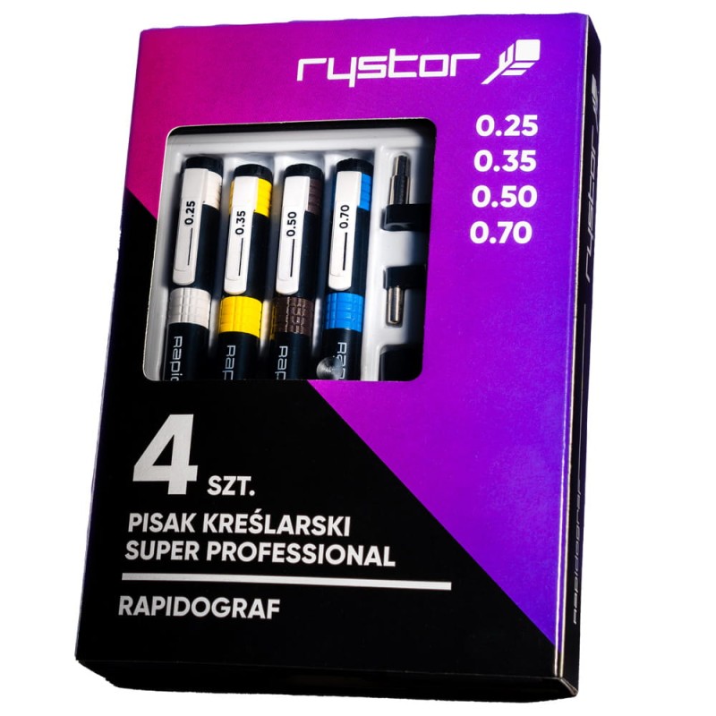 Rapidograf Rystor komplet 4 szt:  0,25/0,35/0,50/0,70 mm