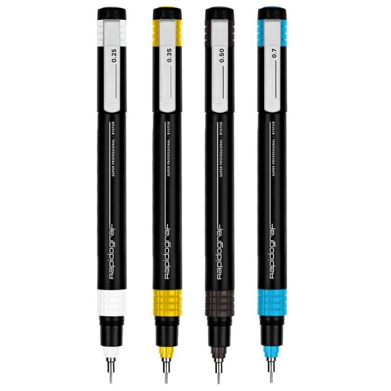 Rapidograf Rystor komplet 4 szt:  0,25/0,35/0,50/0,70 mm
