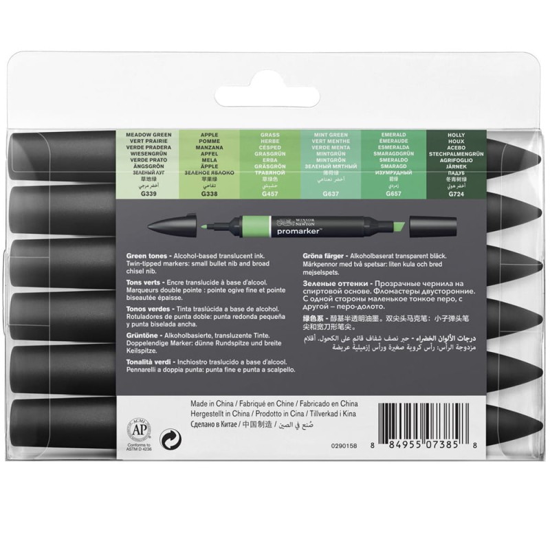 Promarker  6 szt Green Tones Winsor &amp; Newton