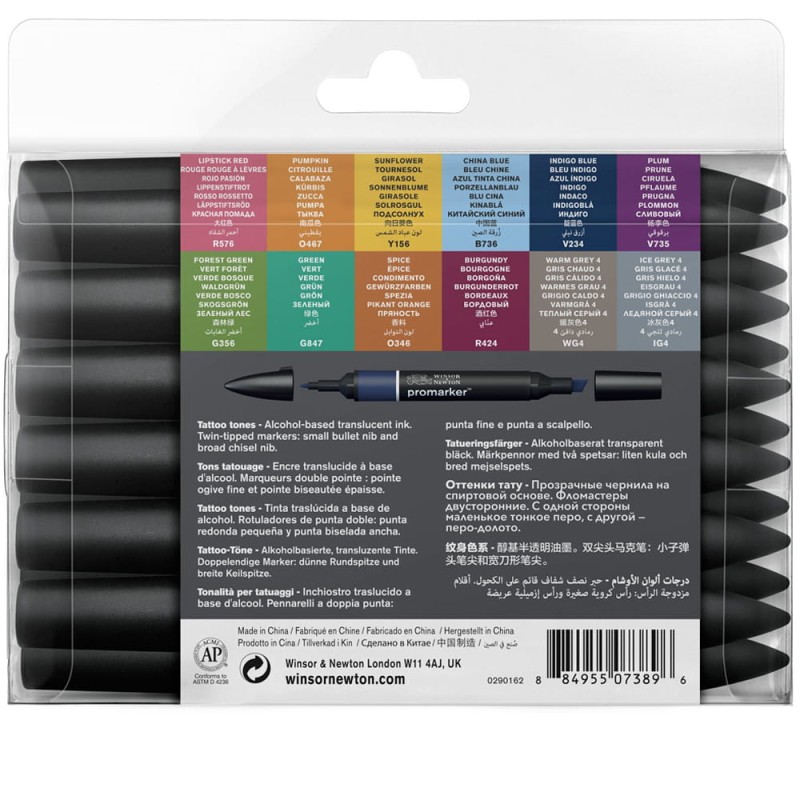 Zestaw Promarker 12 szt + 1 gratis Tattoo Tones Winsor &amp; Newton
