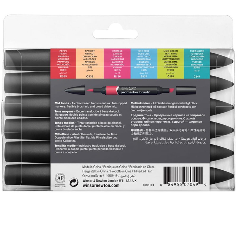 Zestaw Promarker Brush 6 szt Mid Tones Winsor &amp; Newton