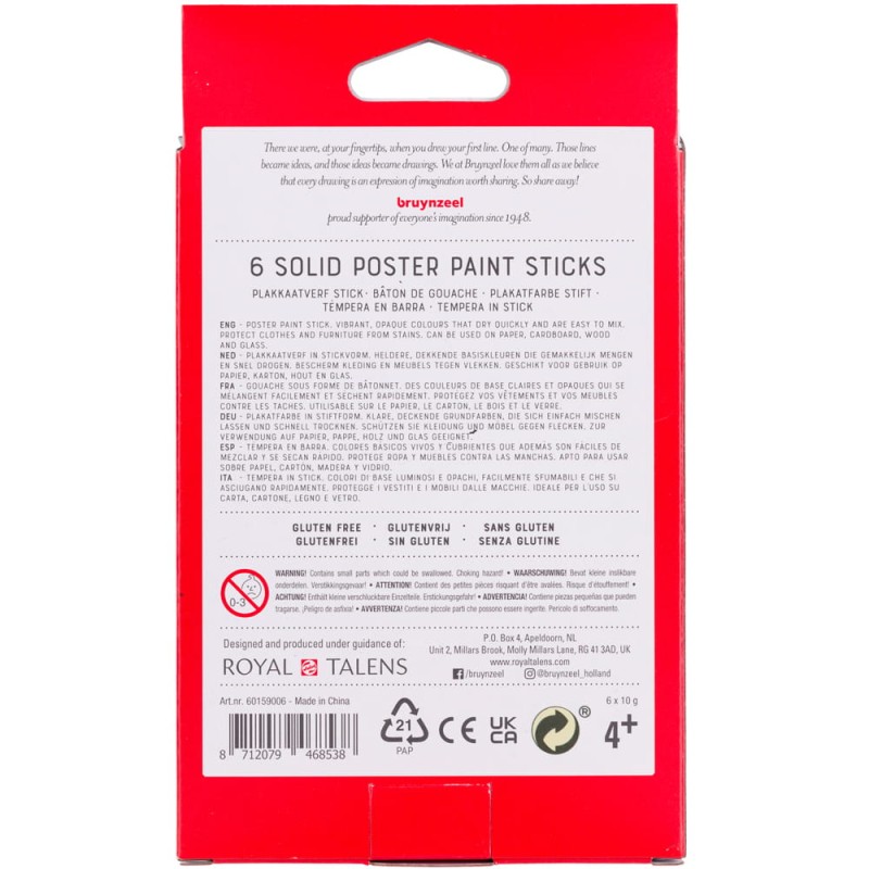 Kredki wykręcane Bruynzeel Poster paint stick set Basic 6 colours