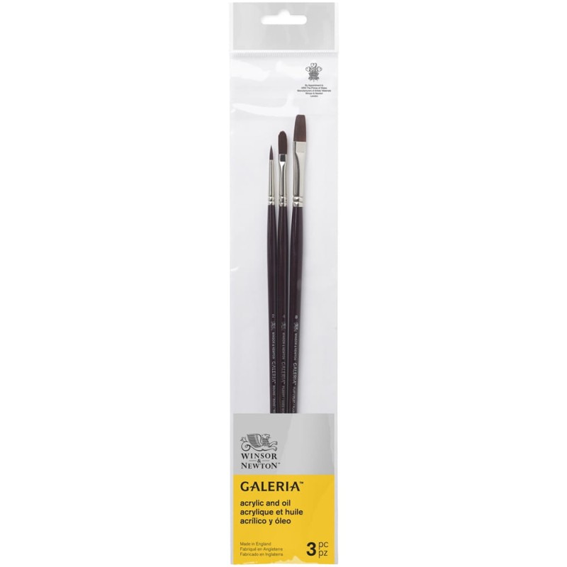 Zestaw pędzli syntetycznych Winsor &amp; Newton Galeria - 3 szt., długa rączka