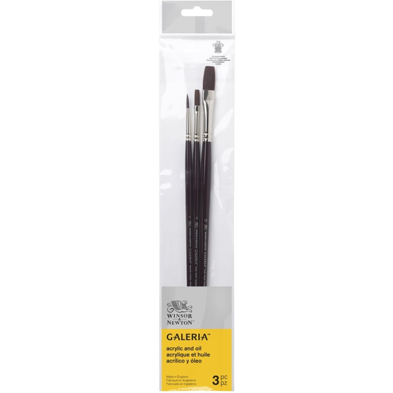 Zestaw pędzli syntetycznych Winsor &amp; Newton Galeria - 3 szt., długa rączka