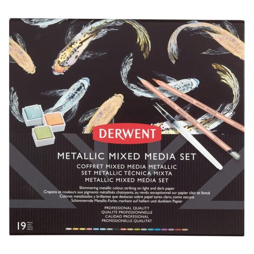 Zestaw kredek i akwareli Derwent Metallic Mixed Media set - 19 elementów