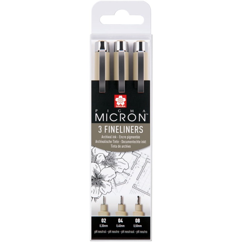 Cienkopisy Pigma Micron Fineliners Black Sakura 3 szt