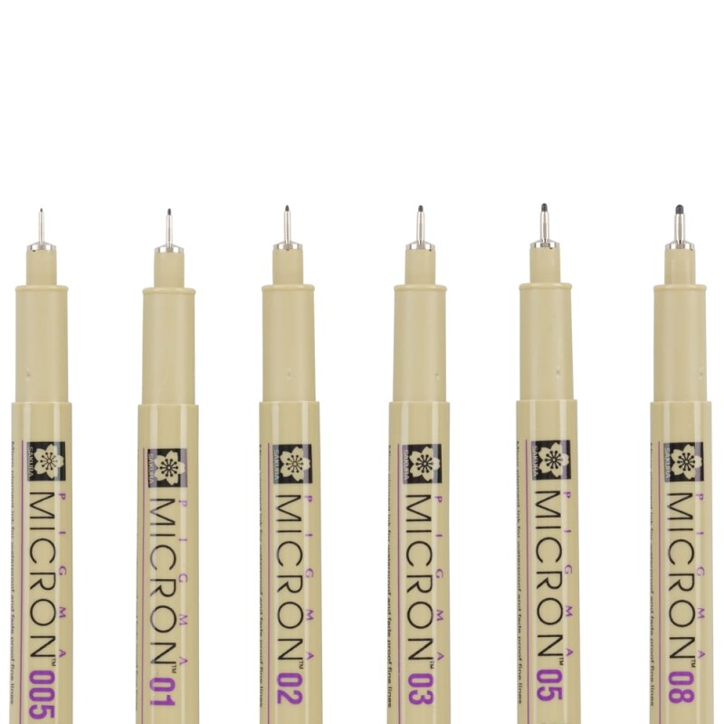 Cienkopisy Pigma Micron Fineliners Black Sakura 6 szt