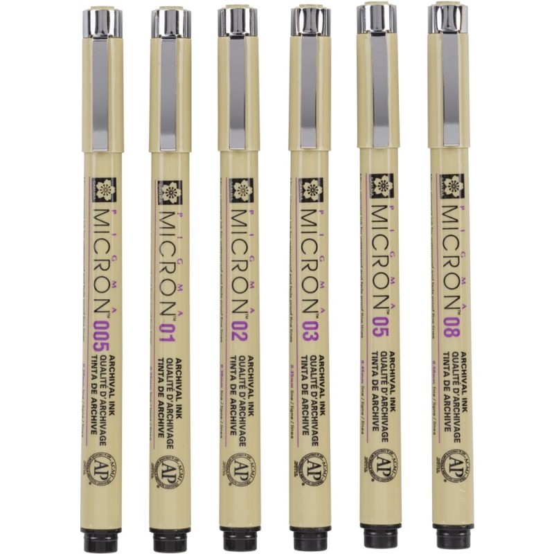 Cienkopisy Pigma Micron Fineliners Black Sakura 6 szt