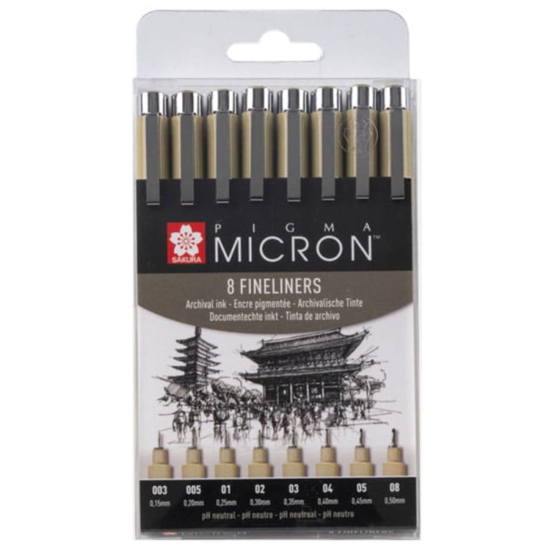 Cienkopisy Micron Pigma Fineliners Black Sakura 8 szt
