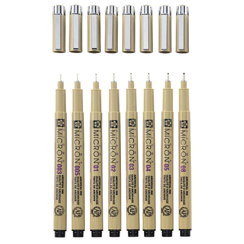 Cienkopisy Micron Pigma Fineliners Black Sakura 8 szt