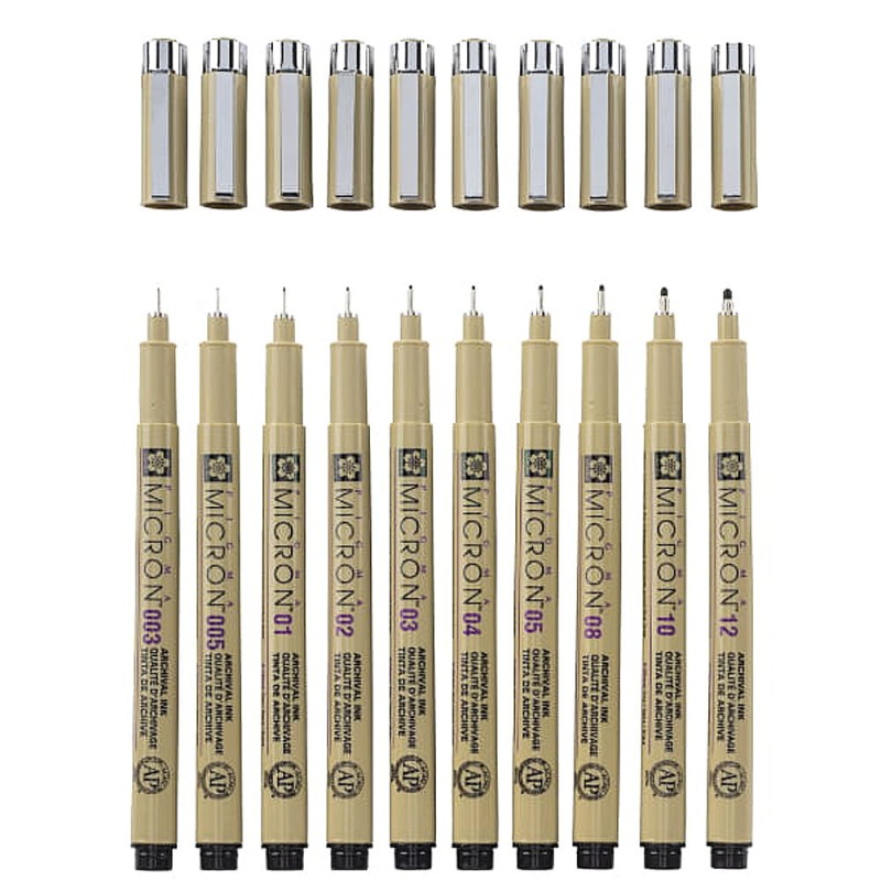 Cienkopisy Pigma Micron Fineliners Black Sakura 10 szt