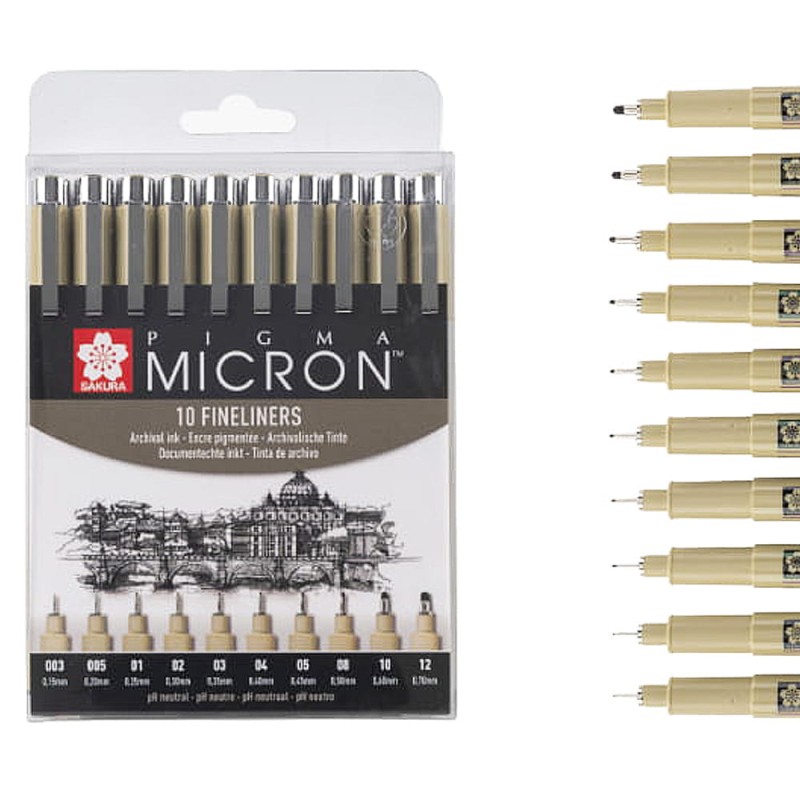Cienkopisy Pigma Micron Fineliners Black Sakura 10 szt