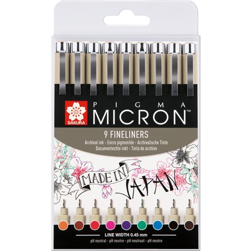 Cienkopisy Pigma Micron Fineliers kolorowe Sakura 9 szt