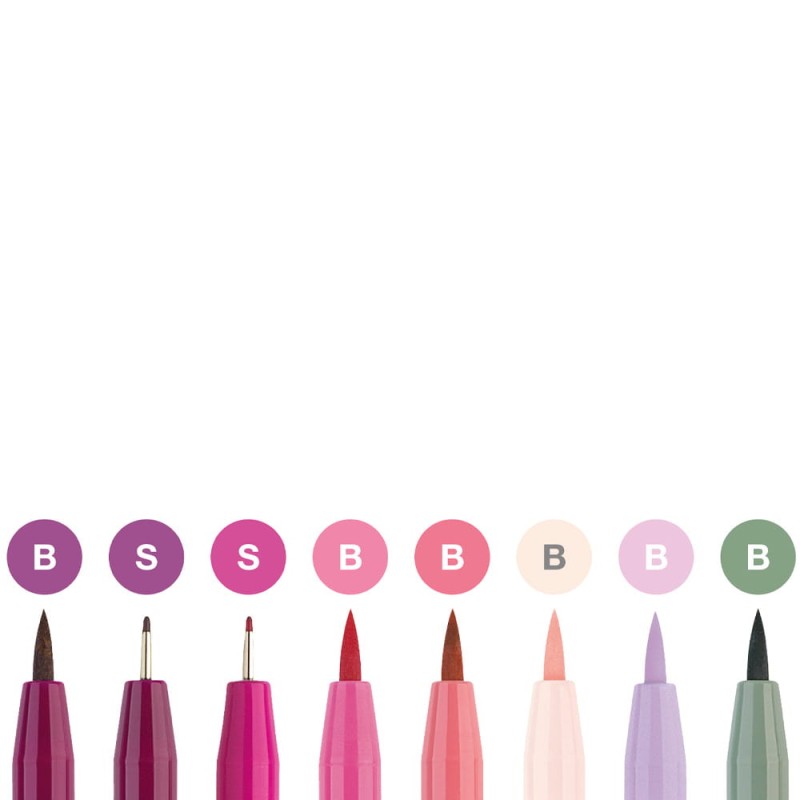Zestaw Pitt Artist Pen Hand Lettering RÓŻOWE Faber-Castell (S,B) 8 szt