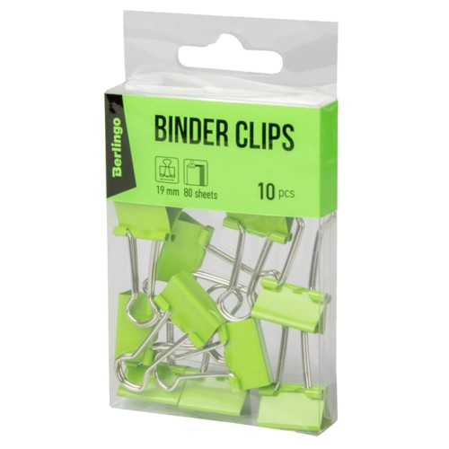 Klipsy do papieru Berlingo 19 mm 10 szt. zielone