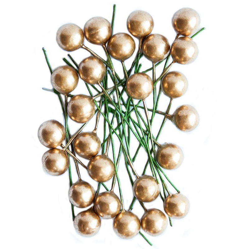 Owoce ostrokrzewu DP Craft 1,2 cm 24 szt złote