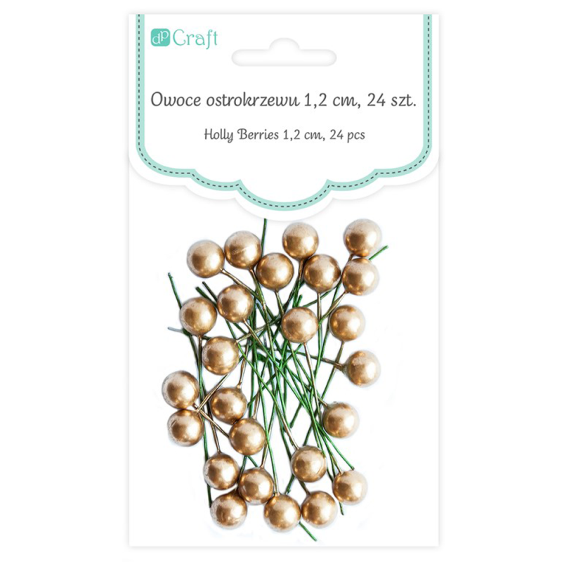 Owoce ostrokrzewu DP Craft 1,2 cm 24 szt złote