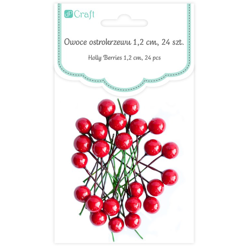 Owoce ostrokrzewu DP Craft 1,2 cm 24 szt. czerwone