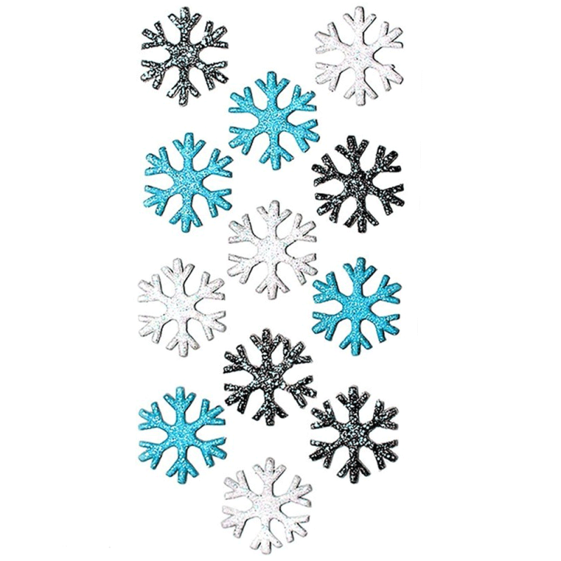 aklejki z pianki brokatowe dpCraft 12 szt. śnieżynki 3 kolory 02