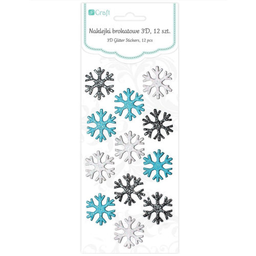 Naklejki z pianki brokatowe dpCraft  12 szt. - śnieżynki 3 kolory