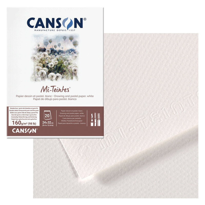 Blok do pasteli Canson Mi-Teintes - 24 x 32 cm, 160 g, 20 ark., biały