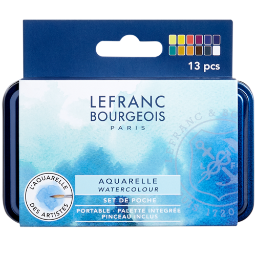 Farby akwarelowe LeFranc & Bourgeois zestaw 12 szt. + pędzelek metalowa kasetka