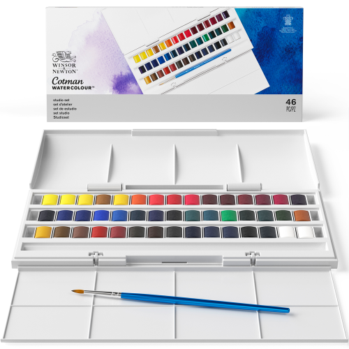 Farby akwarelowe Cotman studio set Winsor & Newton 45 szt. + pędzel