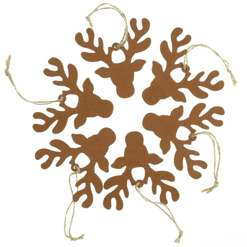 Zawieszki drewniane głowa renifera 7 cm 6 szt.