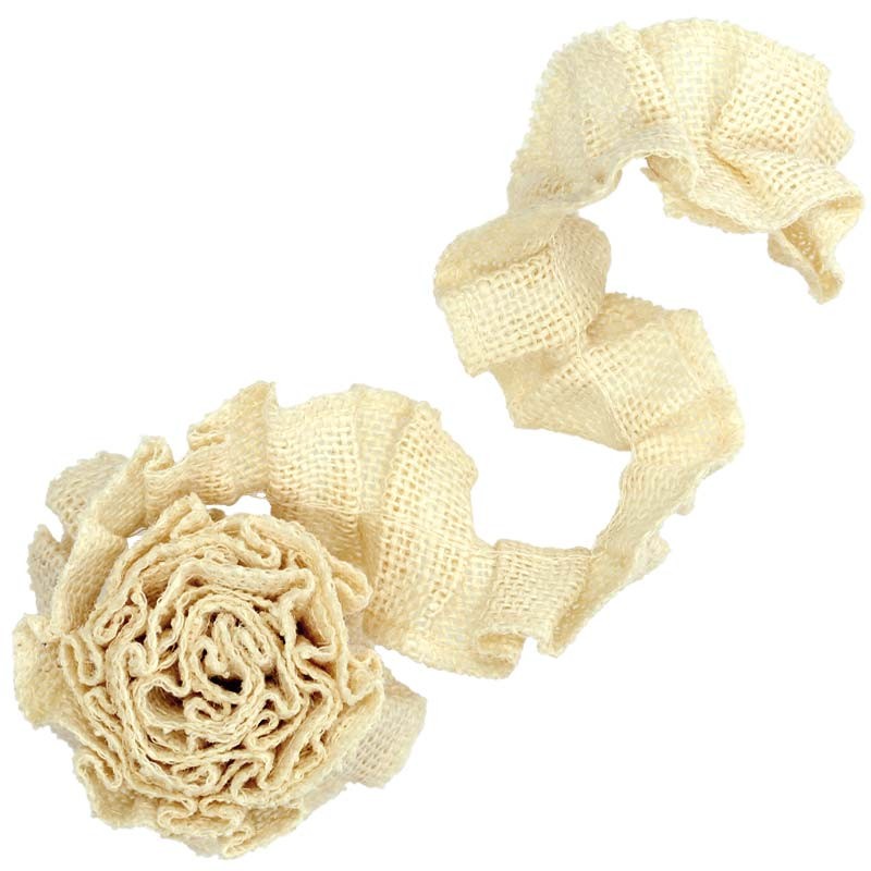 Wstążka jutowa marszczona "różyczka" 4.5cm 1m - kremowa