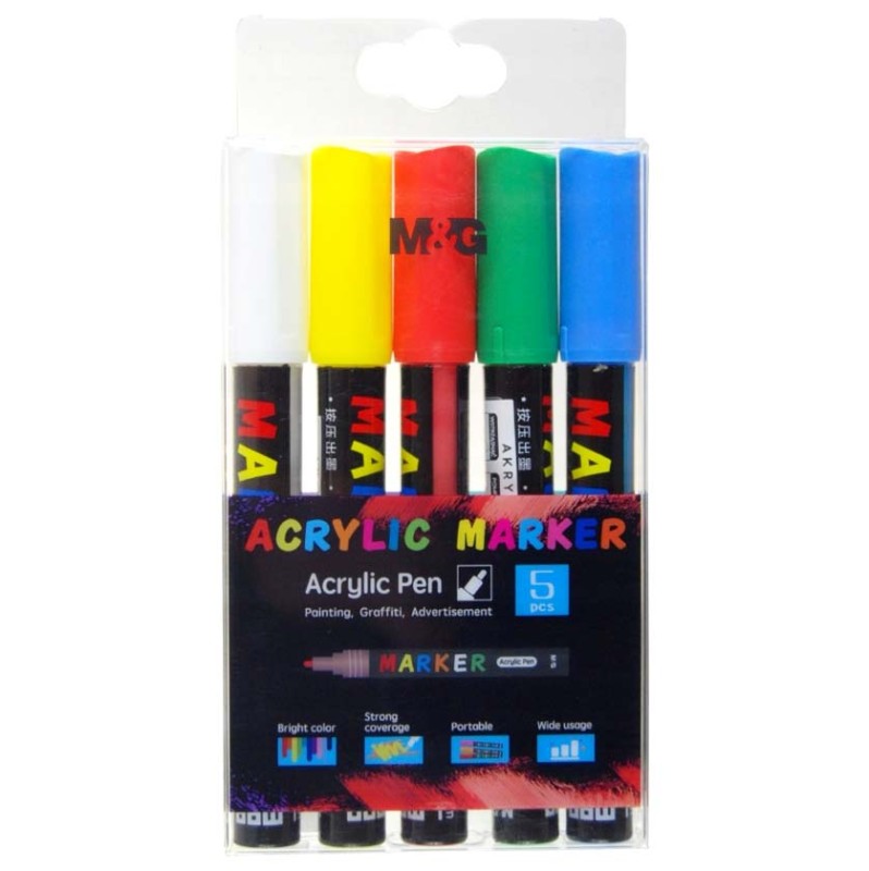 Markery akrylowe M&G 1-2 mm zestaw 5 szt.