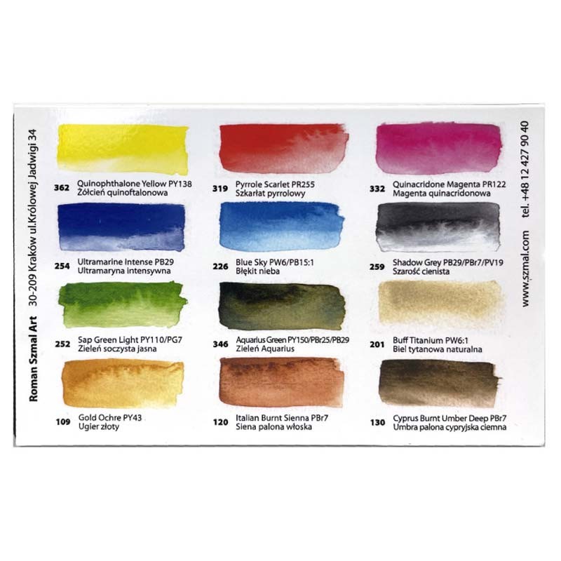 Zestaw farb akwarelowych Aquarius Urban Sketchers 12 szt tył 5